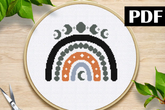 Boho Moon Cross Stitch for Premium Sweatshirts