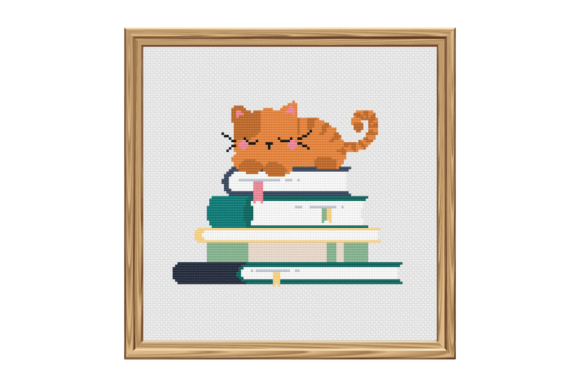 Cat Sleeping on a Stack of Books Pattern