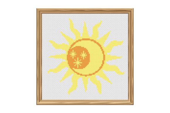 Celestial Moon, Sun Star Cross Stitch Design