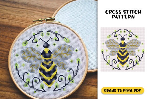 Charming Bee with Floral Cross Stitch Pattern