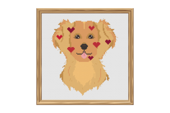 Happy Golden Retriever with Hearts Pattern
