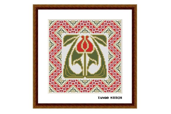 Red Art Nouveau Flower: A Versatile Holiday Embroidery