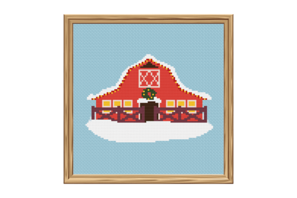 Scandinavian Christmas Barn with Snow Pattern